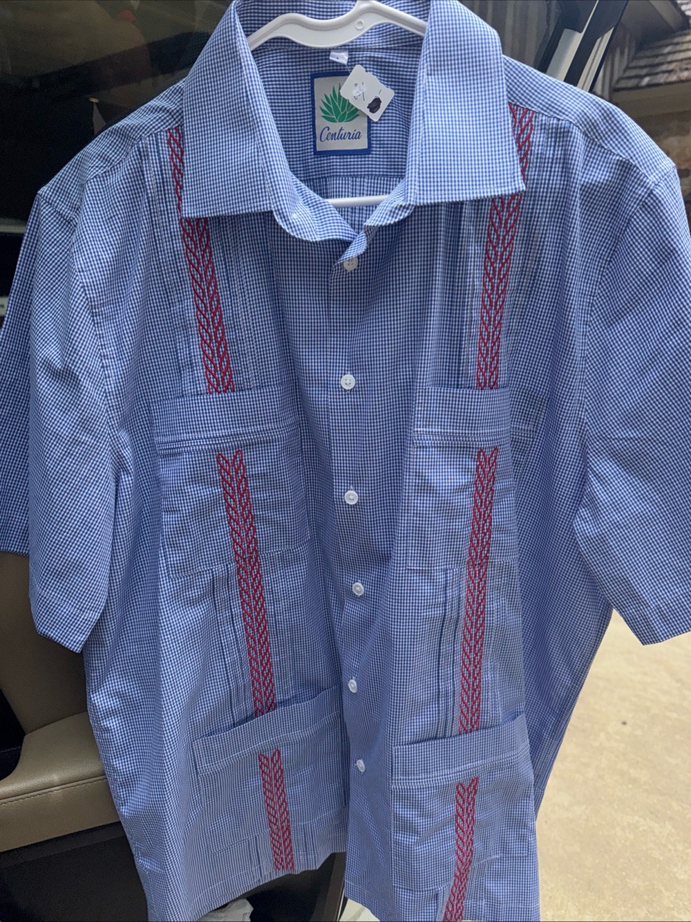Light Blue Short-Sleeve Embroidered Casual Button-Down Shirt brand centuria